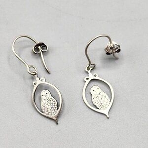 Tashi Owl Drop Hook Earrings Silver 925